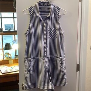 Sleeveless collared pinstripe romper